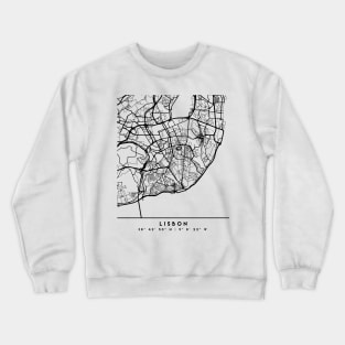 LISBON PORTUGAL BLACK CITY STREET MAP ART Crewneck Sweatshirt